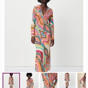 ZARA Boho Maxi Dress | Abstract Geometric Print | Tie Front | S